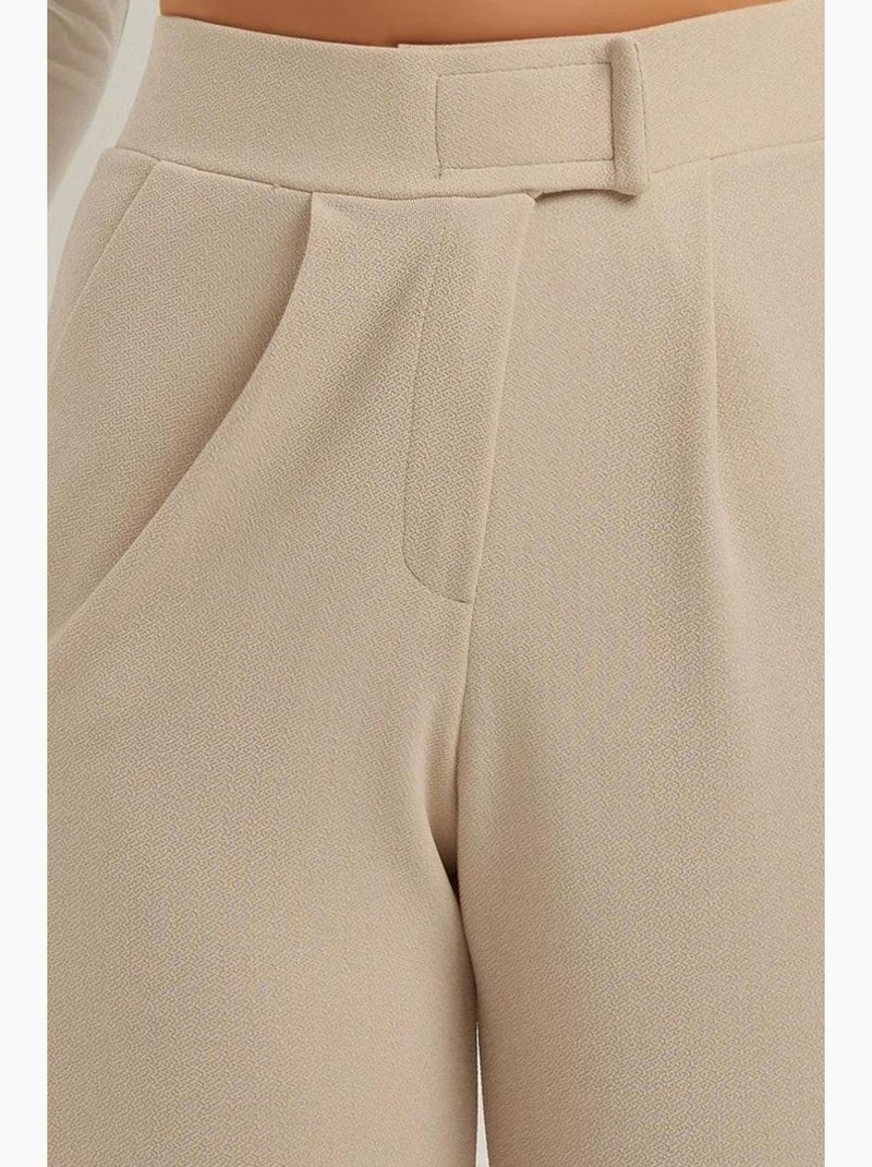 Pantaloni palazzo in crêpe con vita alta elasticizzata hiccup Beige argilla - Kiabi