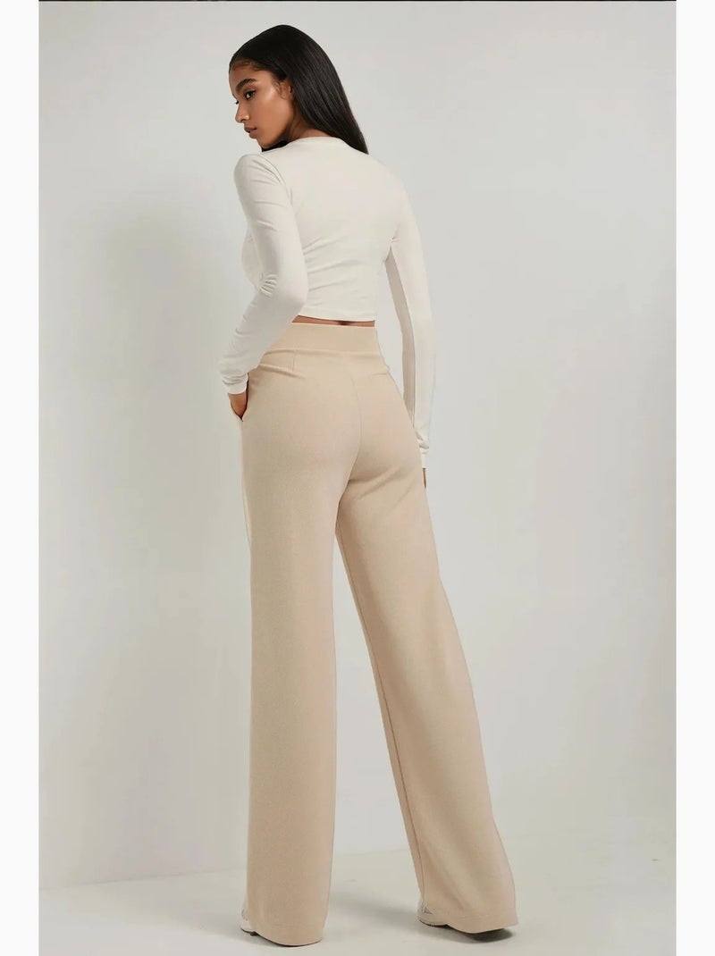 Pantaloni palazzo in crêpe con vita alta elasticizzata hiccup Beige argilla - Kiabi