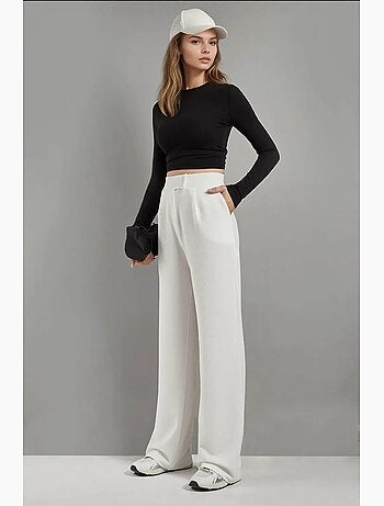 Pantaloni palazzo in crêpe con vita alta elasticizzata hiccup