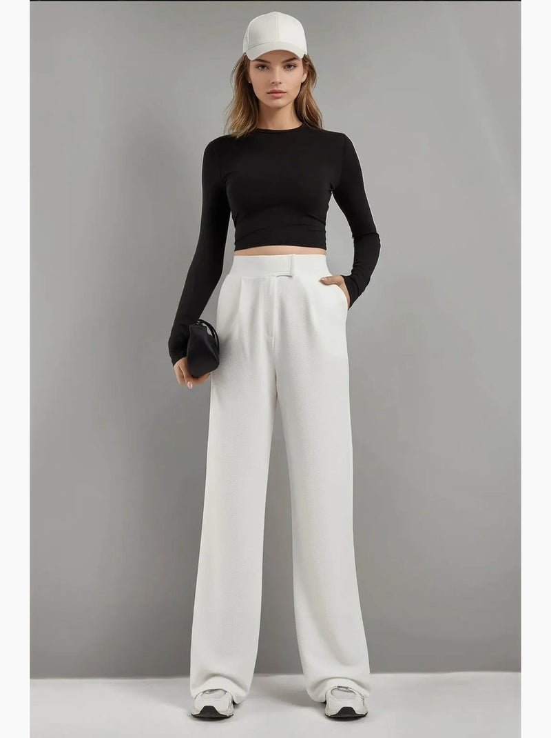 Pantaloni palazzo in crêpe con vita alta elasticizzata hiccup Bianco - Kiabi