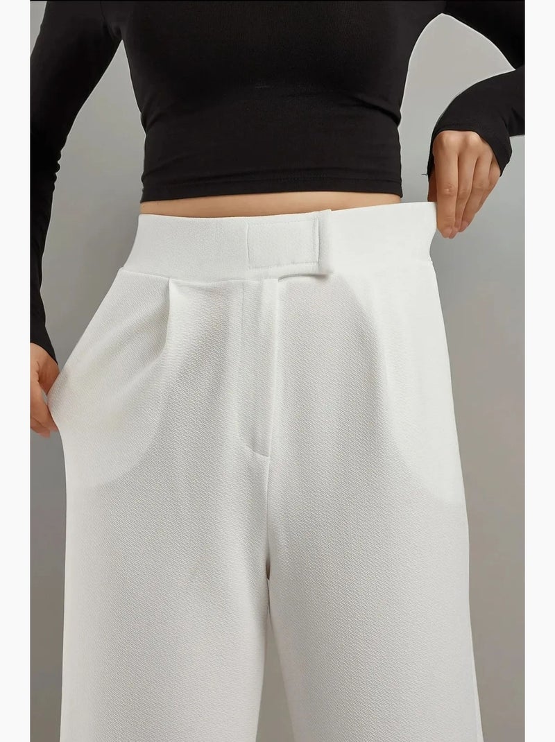 Pantaloni palazzo in crêpe con vita alta elasticizzata hiccup Bianco - Kiabi