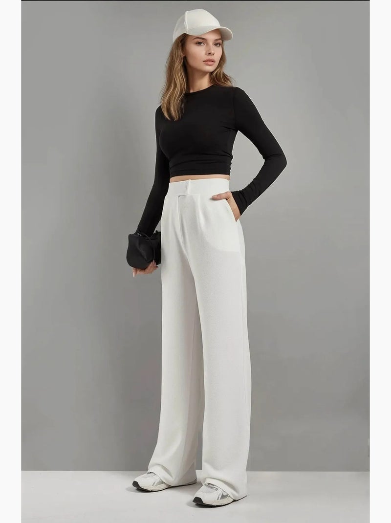 Pantaloni palazzo in crêpe con vita alta elasticizzata hiccup Bianco - Kiabi