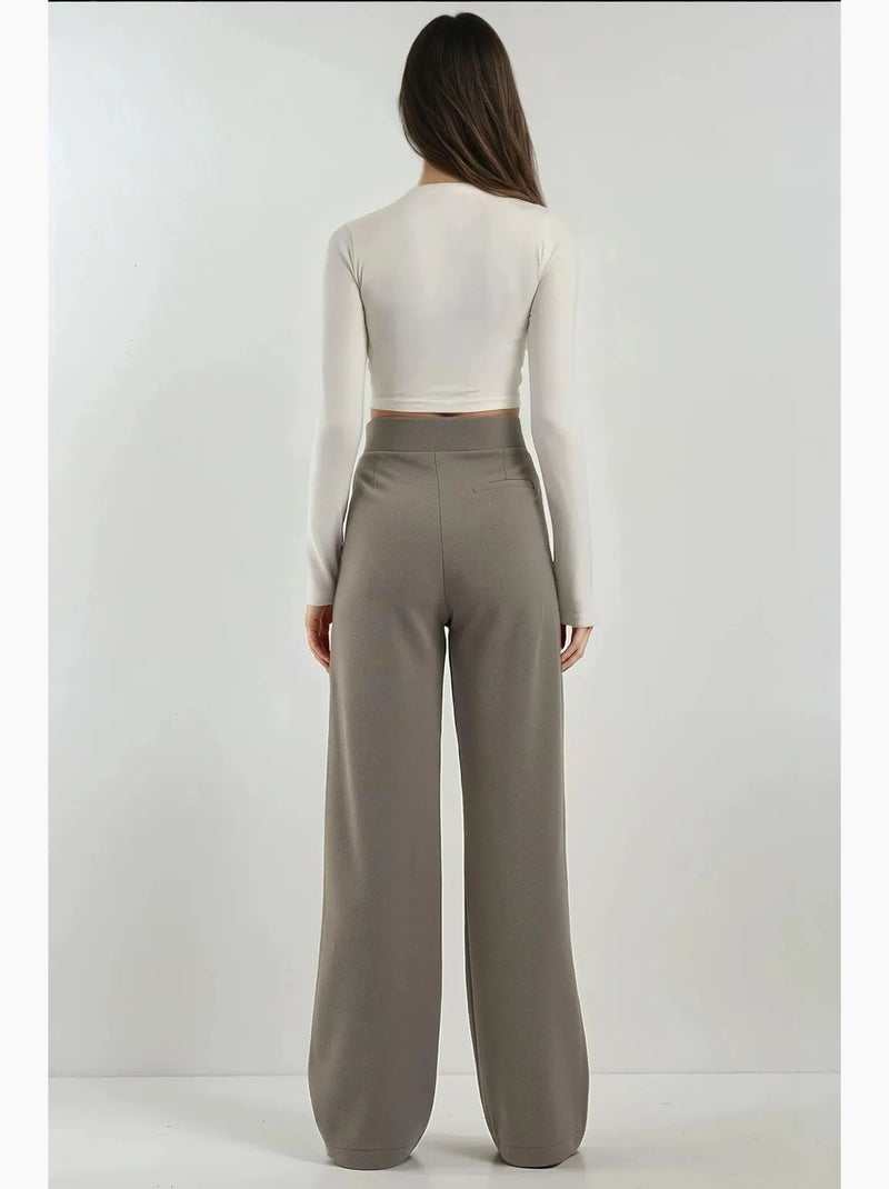 Pantaloni palazzo in crêpe con vita alta elasticizzata hiccup Grigio scuro - Kiabi