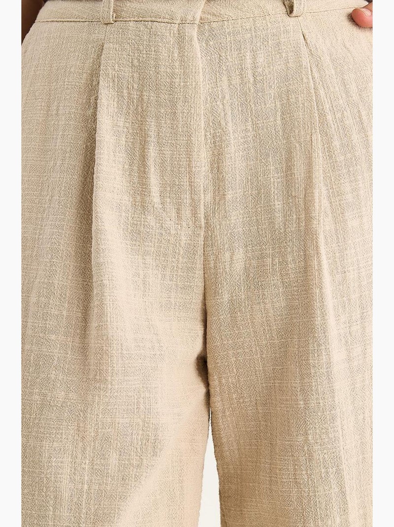 Pantaloni palazzo in lino con cintura in paglia e dettaglio tasca lucci Beige argilla - Kiabi