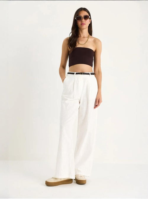 Pantaloni palazzo in lino con cintura in paglia e dettaglio tasca lucci - Kiabi