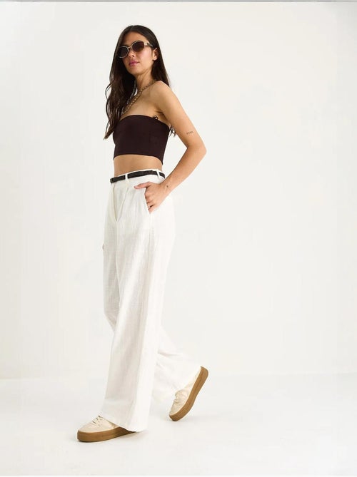 Pantaloni palazzo in lino con cintura in paglia e dettaglio tasca lucci - Kiabi
