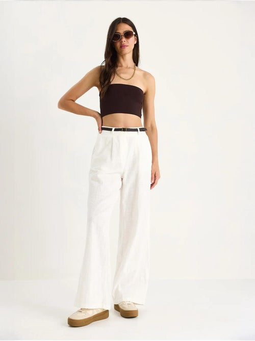 Pantaloni palazzo in lino con cintura in paglia e dettaglio tasca lucci - Kiabi