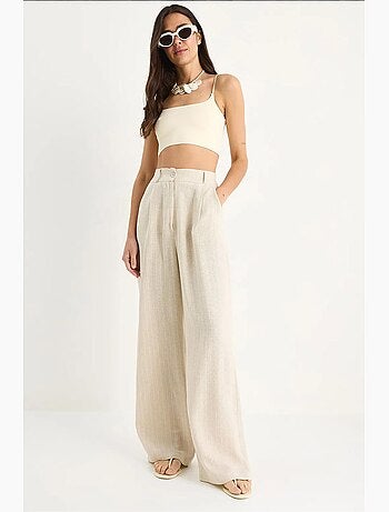 Pantaloni palazzo in lino con tasche a righe sottili lucci