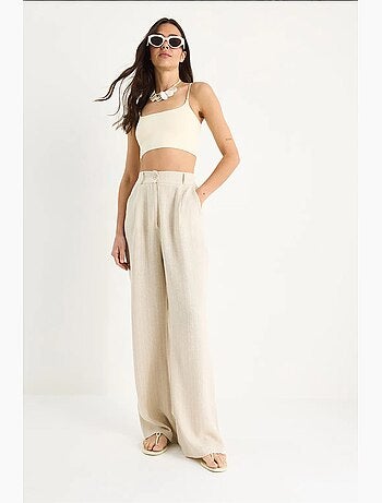 Pantaloni palazzo in lino con tasche a righe sottili lucci