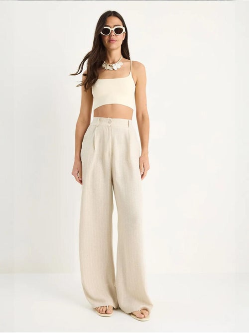 Pantaloni palazzo in lino con tasche a righe sottili lucci - Kiabi Pantaloni palazzo in lino con tasche a righe sottili lucci - Kiabi