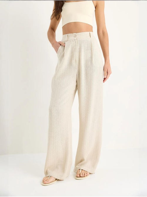 Pantaloni palazzo in lino con tasche a righe sottili lucci - Kiabi Pantaloni palazzo in lino con tasche a righe sottili lucci - Kiabi