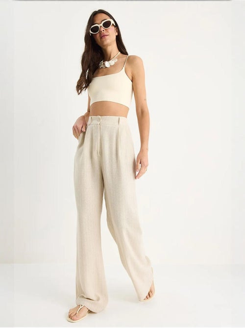 Pantaloni palazzo in lino con tasche a righe sottili lucci - Kiabi Pantaloni palazzo in lino con tasche a righe sottili lucci - Kiabi