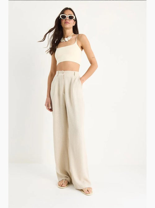 Pantaloni palazzo in lino con tasche a righe sottili lucci - Kiabi Pantaloni palazzo in lino con tasche a righe sottili lucci - Kiabi