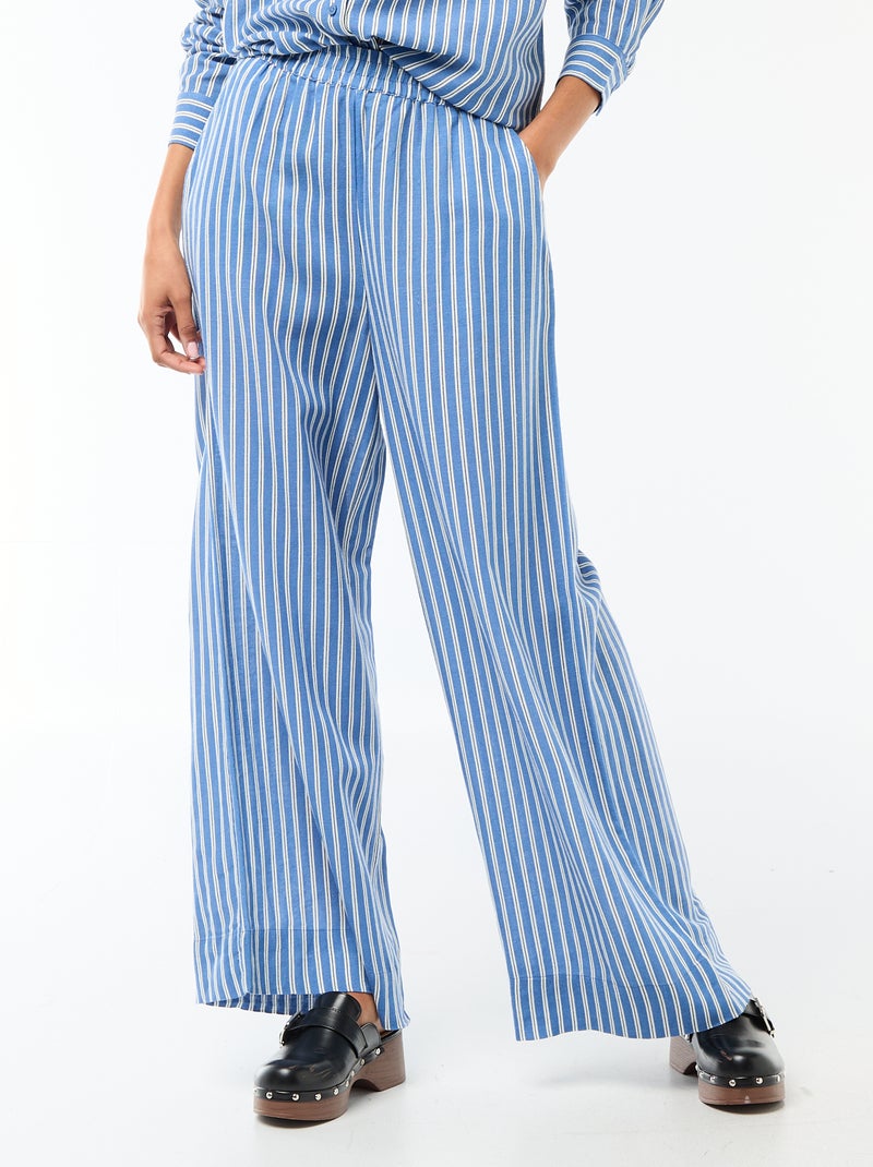 Pantaloni palazzo in lino misto Blu - Kiabi