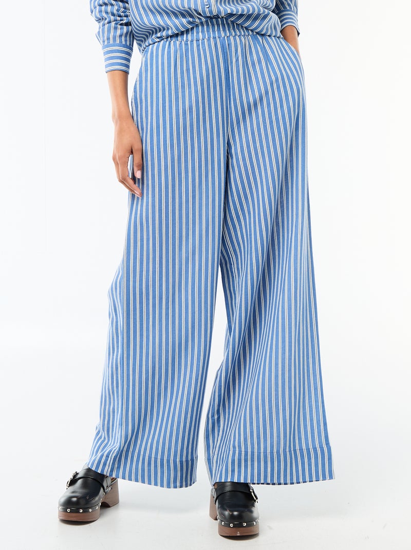 Pantaloni palazzo in lino misto Blu - Kiabi