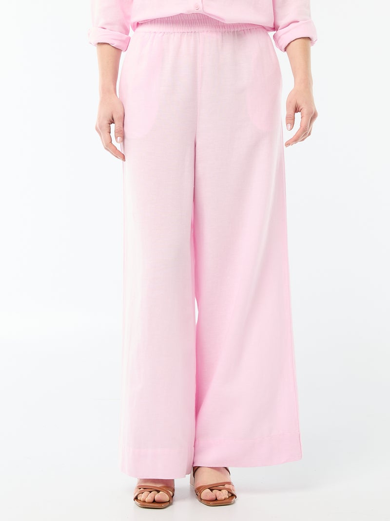 Pantaloni palazzo in lino misto Rosa - Kiabi