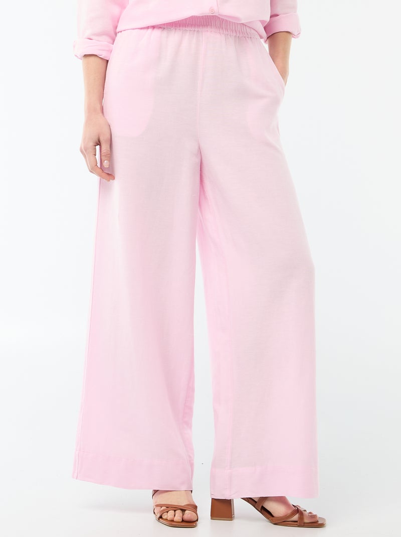 Pantaloni palazzo in lino misto Rosa - Kiabi