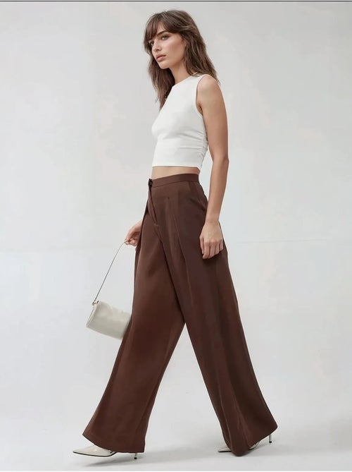 Pantaloni palazzo in raso a vita alta e gamba larga - Kiabi Pantaloni palazzo in raso a vita alta e gamba larga - Kiabi