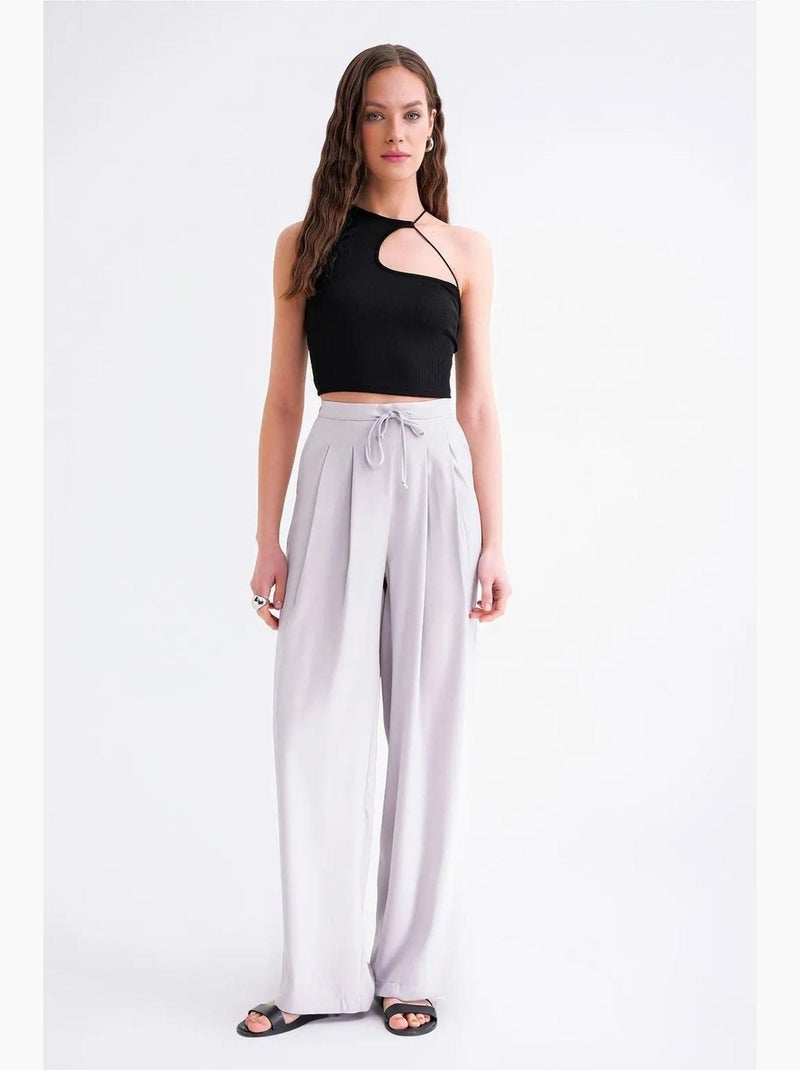 Pantaloni palazzo plissettati a vita alta mixray Grigio - Kiabi