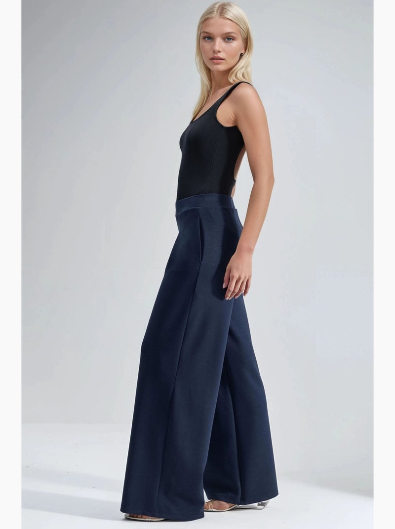 Pantaloni palazzo plissettati con vita elasticizzata busem Blu marino - Kiabi