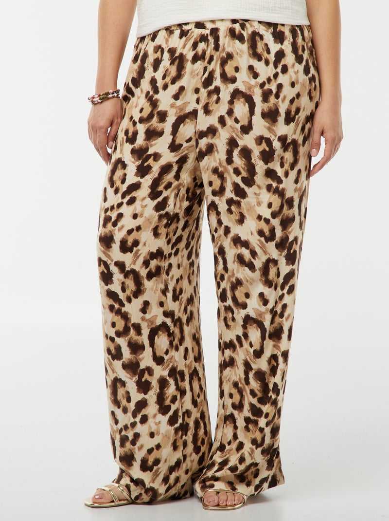 Pantaloni pantaloni larghi con vita elasticizzata - stampato in vita elasticizzate MARRONE - Kiabi