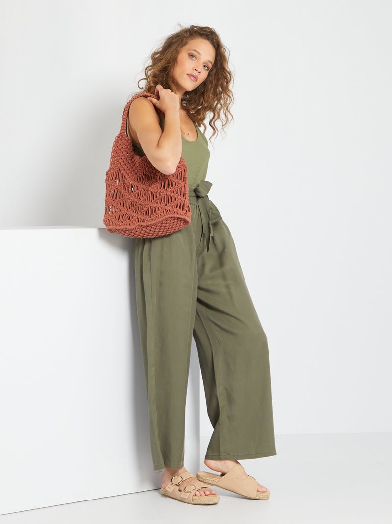 Pantaloni paper bag larghi morbidi KAKI - Kiabi