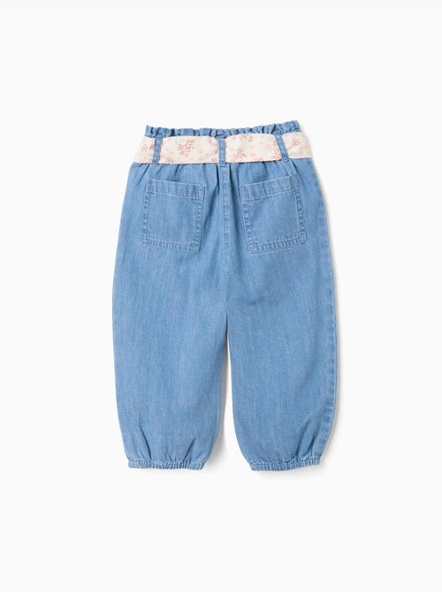 Pantaloni paperbag in denim con cintura floreale - Kiabi
