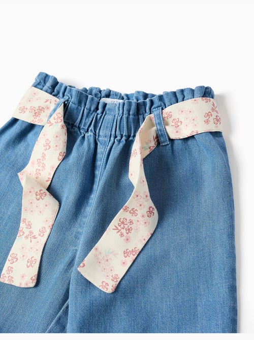 Pantaloni paperbag in denim con cintura floreale - Kiabi