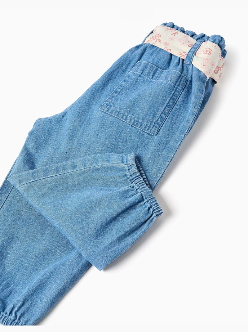 Pantaloni paperbag in denim con cintura floreale Blu Blu - Kiabi