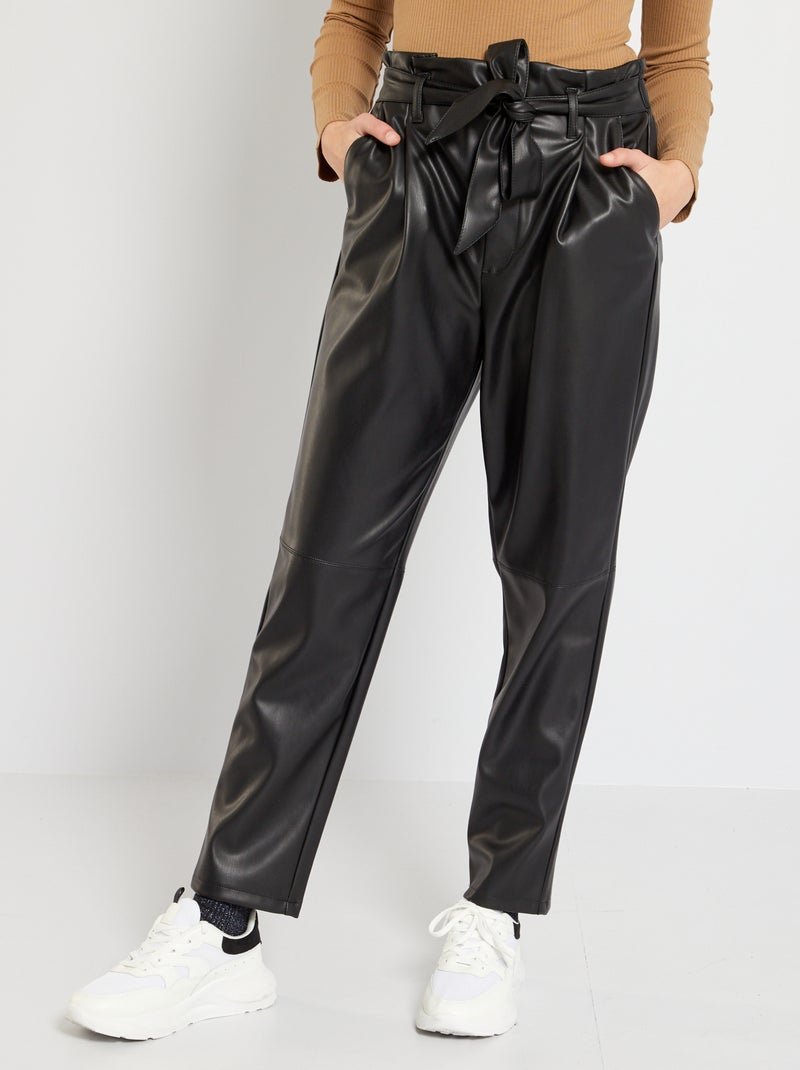 Pantaloni paperbag in similpelle Nero - Kiabi