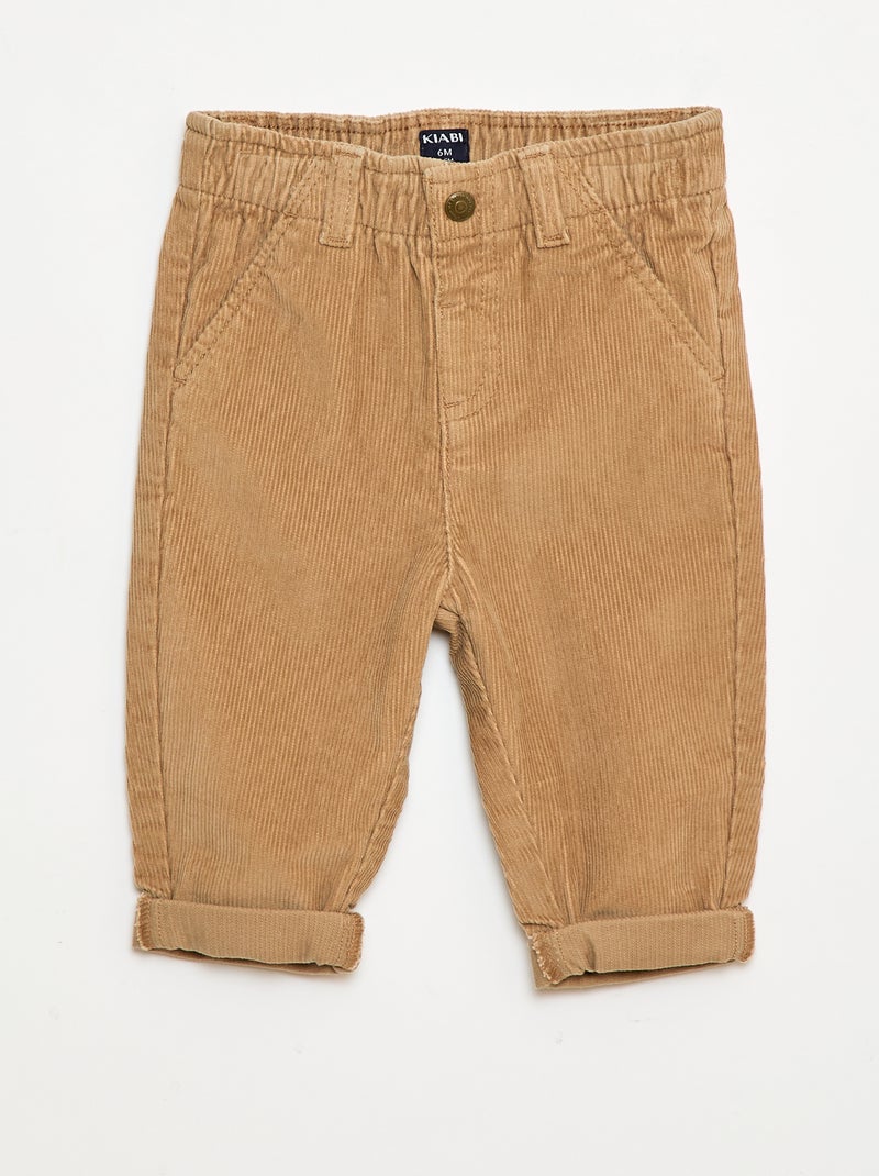 Pantaloni paperbag in velluto a coste Beige - Kiabi