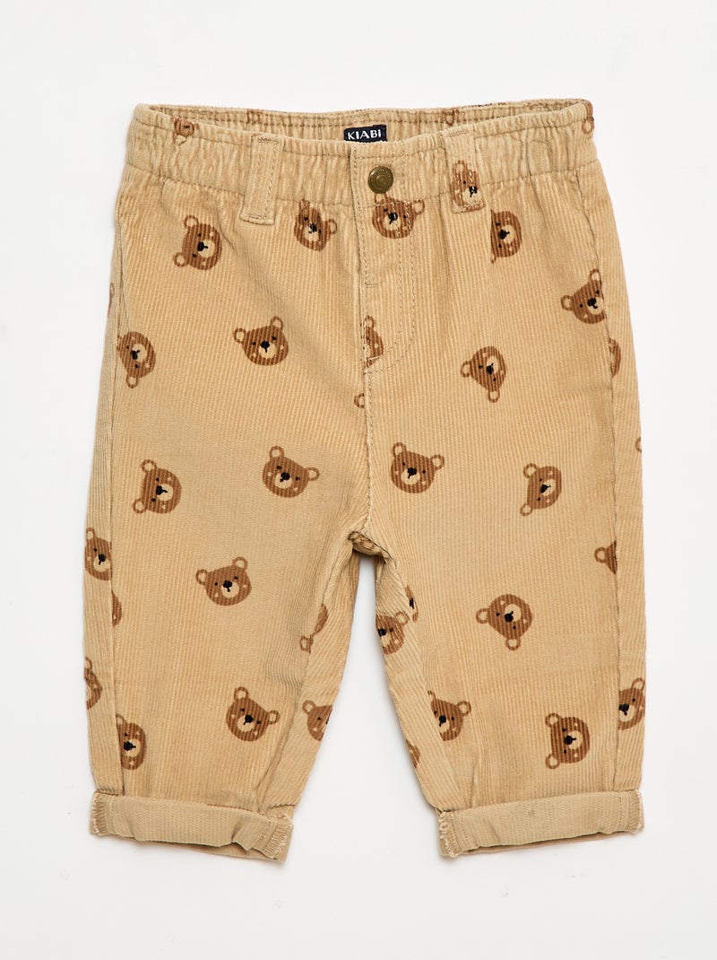 Pantaloni paperbag in velluto a coste Beige - Kiabi