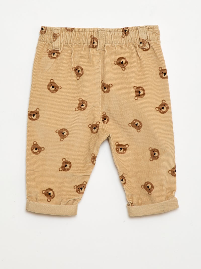 Pantaloni paperbag in velluto a coste Beige - Kiabi