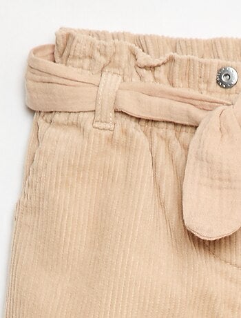 Pantaloni paperbag in velluto a coste