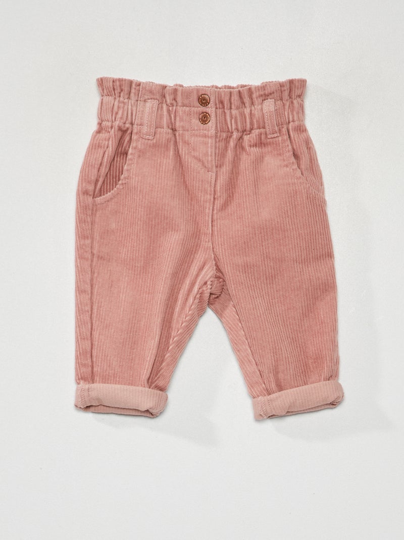 Pantaloni paperbag in velluto a coste rosa antico - Kiabi