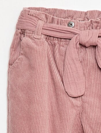 Pantaloni paperbag in velluto a coste