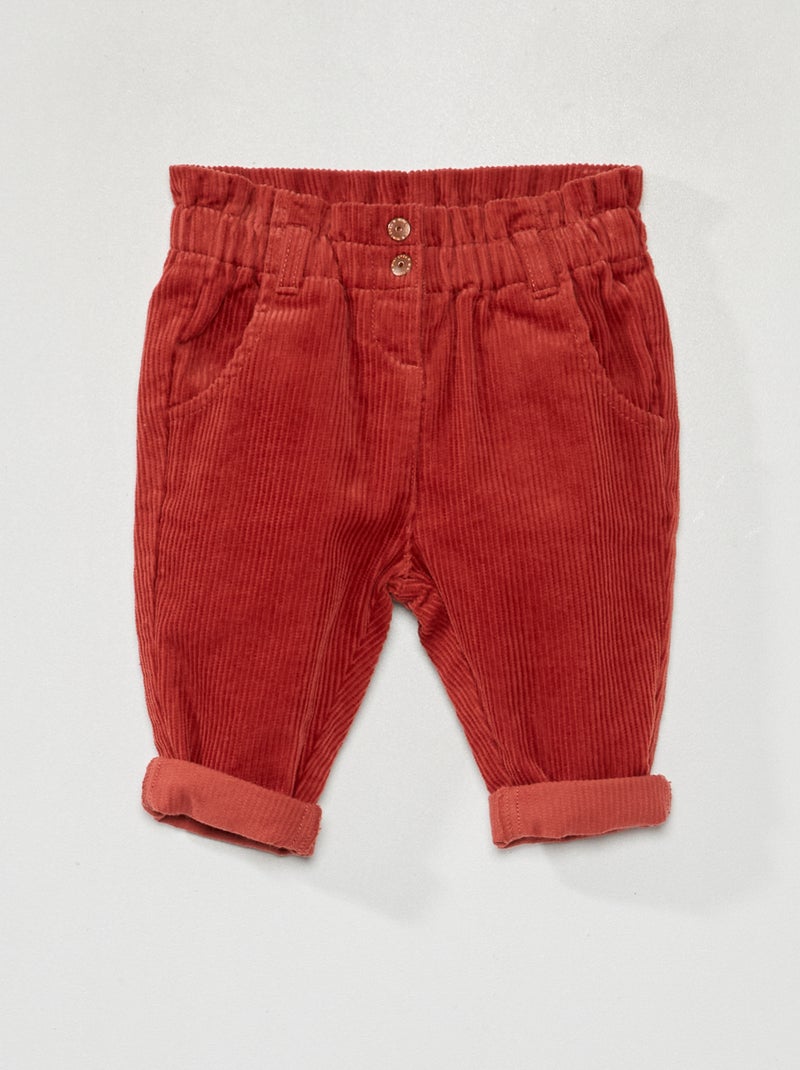 Pantaloni paperbag in velluto a coste ROSSO - Kiabi