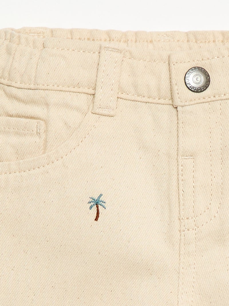Pantaloni paperbag ricamati all-over in twill di cotone Beige - Kiabi