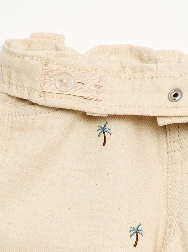 Pantaloni paperbag ricamati all-over in twill di cotone Beige - Kiabi
