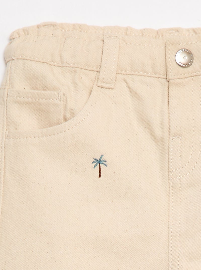 Pantaloni paperbag ricamati all-over in twill di cotone Beige - Kiabi