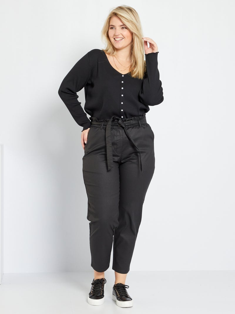 Pantaloni paperbag spalmati Nero - Kiabi