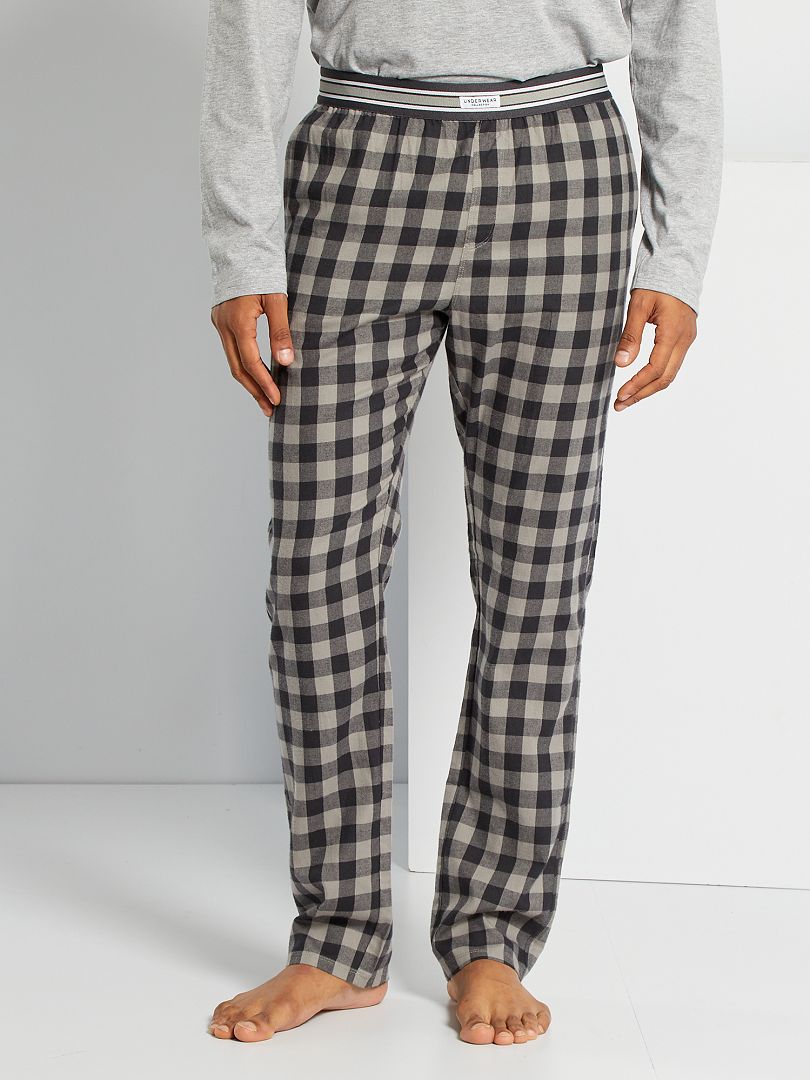 Pantaloni Pigiama Uomo In Flanella Di Cotone A Quadri: Con Tasche E Cintura Regolabile, Taglie S-XXL