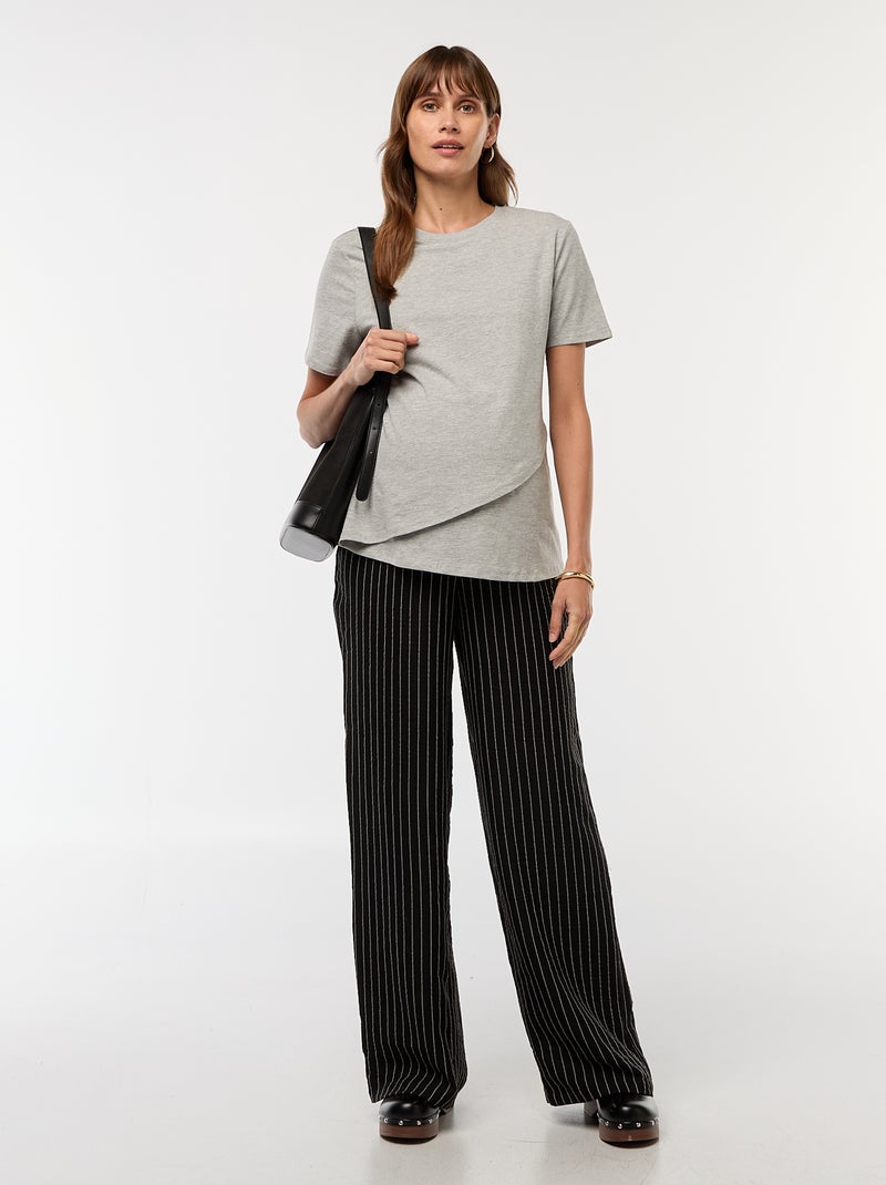 Pantaloni premaman ampi a righe Nero - Kiabi