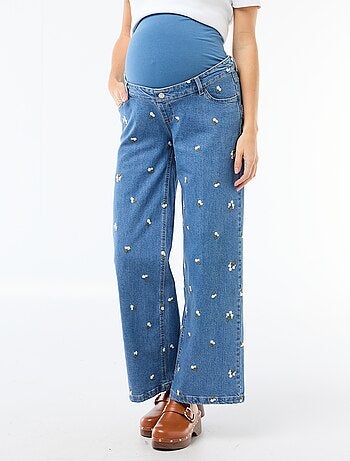 Pantaloni premaman con cintura elasticizzata e motivo ricamato