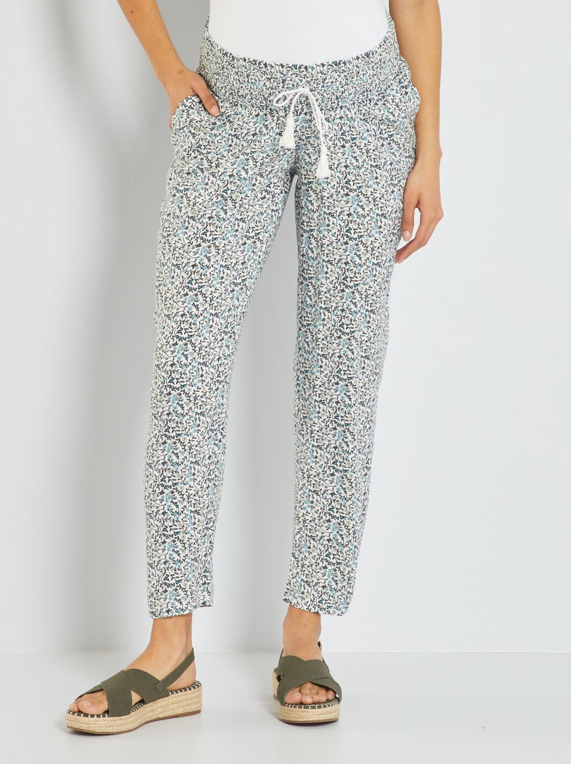 Pantaloni premaman morbidi con punto smock in vita BIANCO - Kiabi