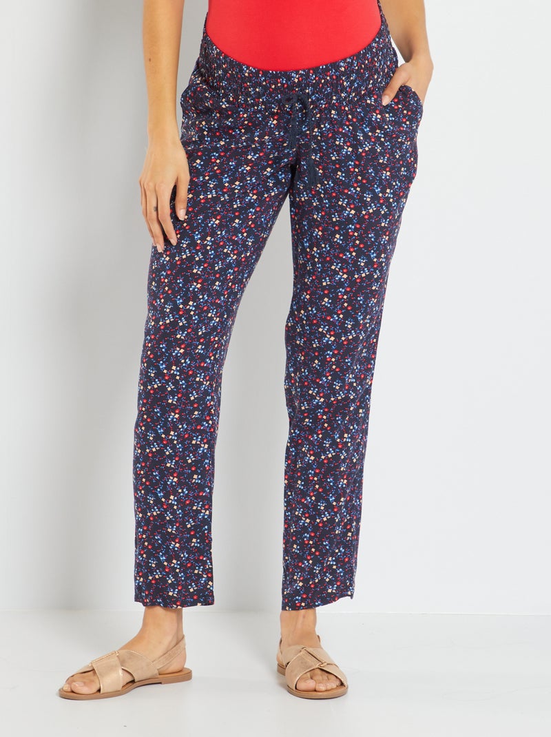 Pantaloni premaman morbidi con punto smock in vita BLU - Kiabi