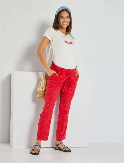 Pantaloni premaman morbidi con punto smock in vita - ROSSO - Kiabi - 19.00€