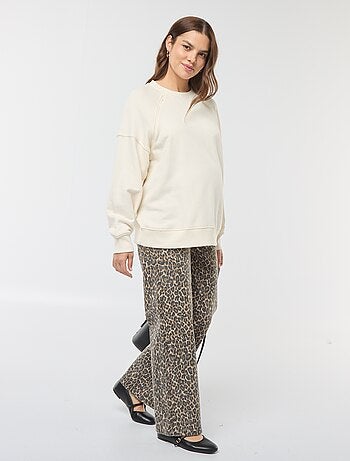 Pantaloni premaman wide leg con stampa leopardata