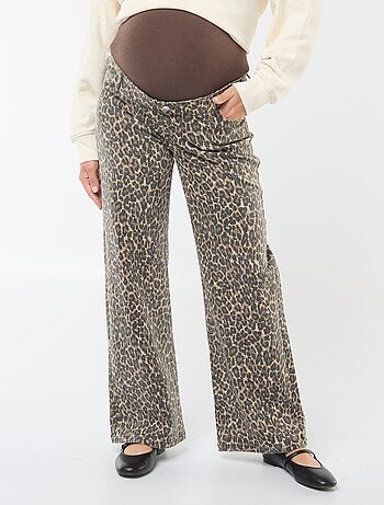 Pantaloni premaman wide leg con stampa leopardata