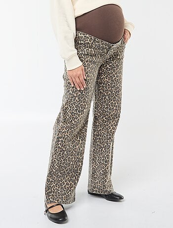 Pantaloni premaman wide leg con stampa leopardata